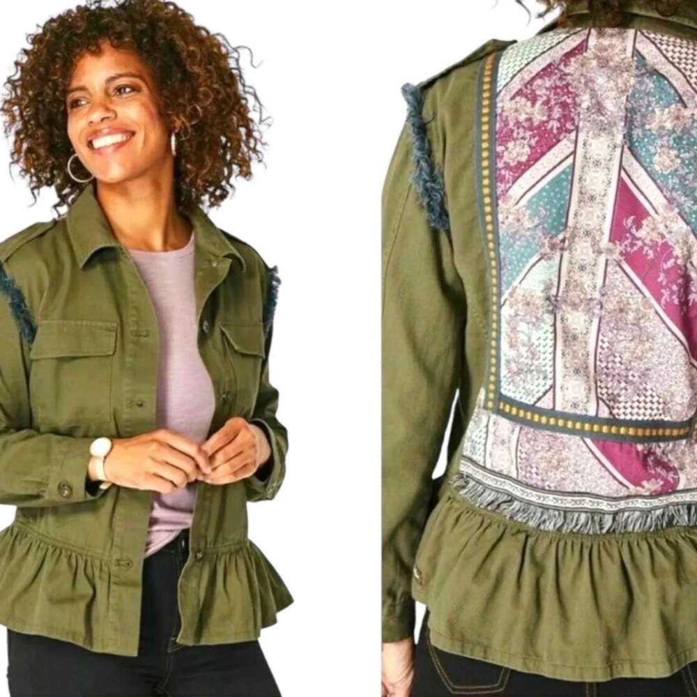MATILDA JANE Jacket Moments with You Size XS Army Green Pockets Patchwork.